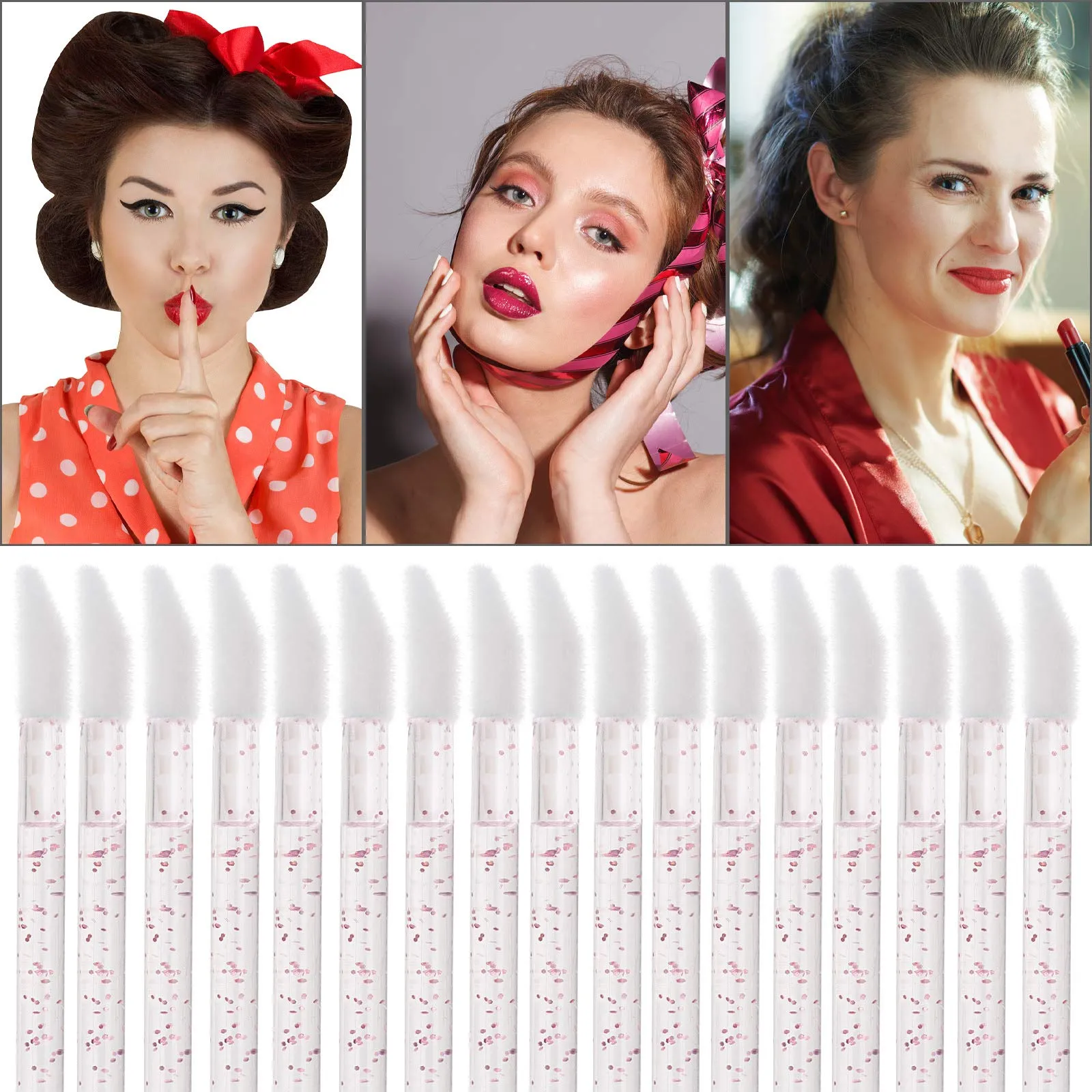 300 Counts Lip Applicators Disposable Lip Brushes Crystal Lipstick Lip Gloss Wands, Pink