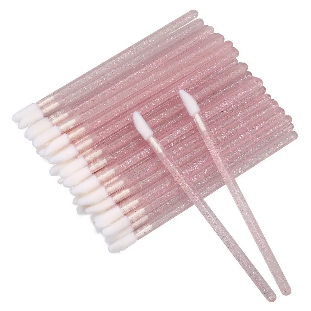 300PCS Glitter Crystal Lip Brush, Disposable Lip Brushes Lip Gloss Applicators Lipstick Gloss Wands Applicator Perfect Makeup Tool Kits (Pink) Pink