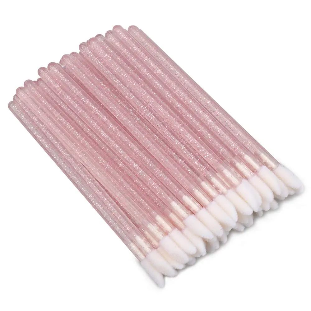 300PCS Glitter Crystal Lip Brush, Disposable Lip Brushes Lip Gloss Applicators Lipstick Gloss Wands Applicator Perfect Makeup Tool Kits (Pink) Pink