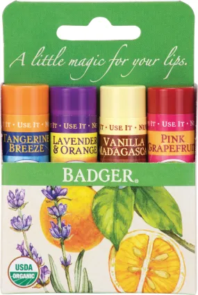 Badger Classic Lip Balm 4-Pack: Soothing Green Lip Balm Set