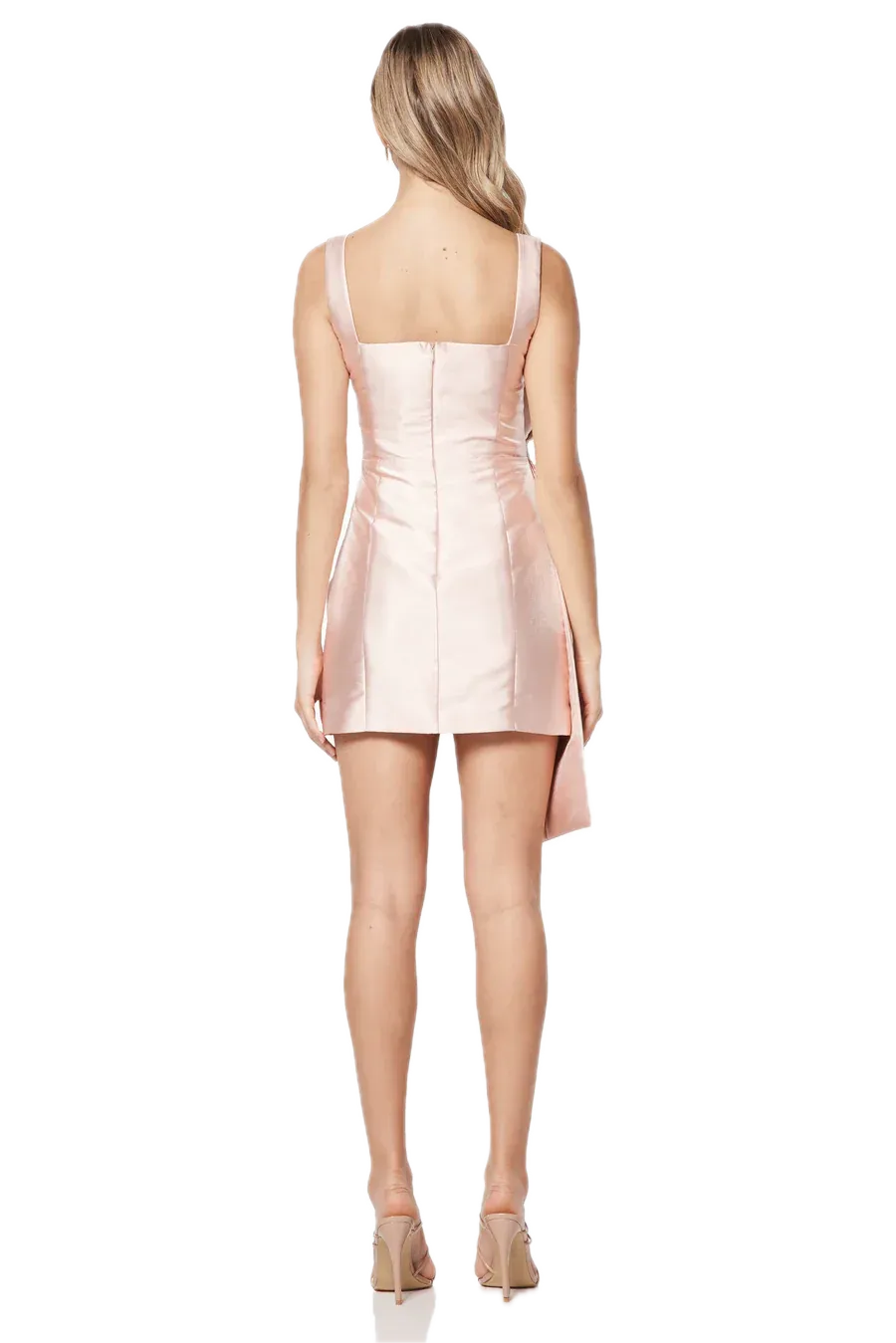 Elliatt Corsage Dress - Ballet Pink | Satin Fabric, Fitted Style, Square Neckline