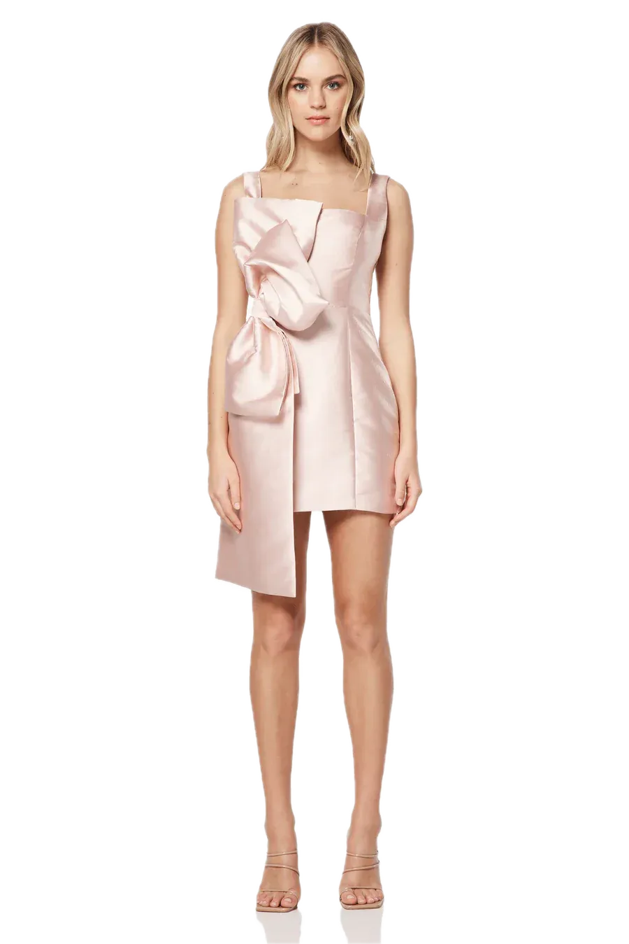 Elliatt Corsage Dress - Ballet Pink | Satin Fabric, Fitted Style, Square Neckline