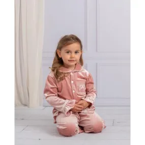 Girls Blush Pink Velvet Pyjama Set