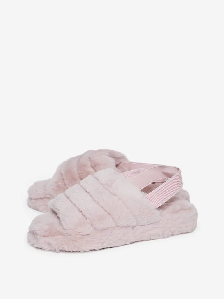 LUNA BLU Blush Pink Faux-Fur Slides