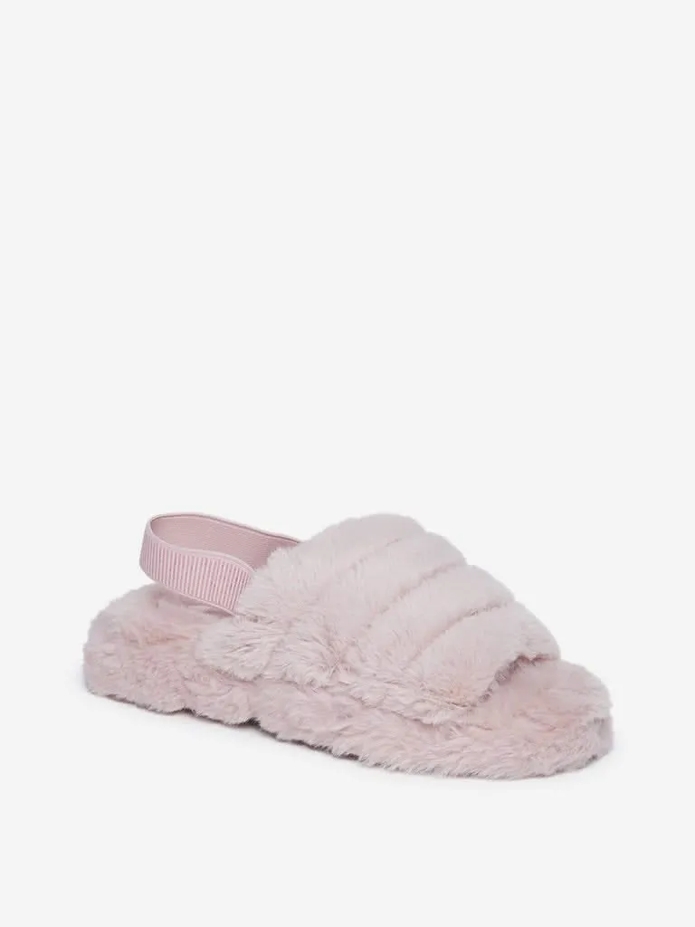 LUNA BLU Blush Pink Faux-Fur Slides