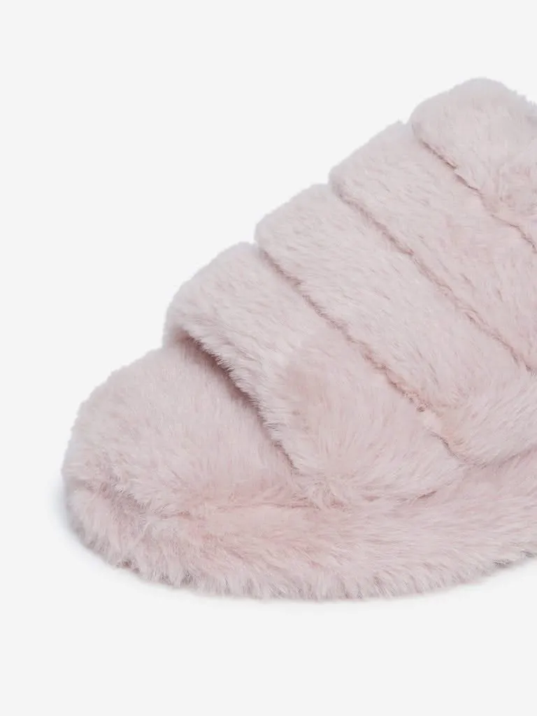 LUNA BLU Blush Pink Faux-Fur Slides