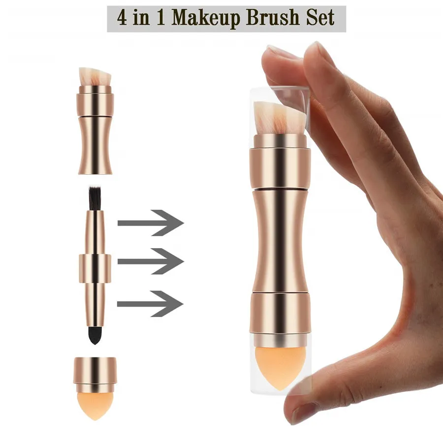 Mini 4 in 1 Multifunctional Makeup Brush Kit for Travel Cosmetic