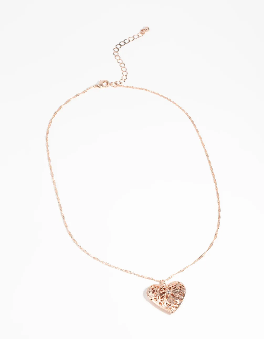 Rose Gold Diamante Heart Locket Necklace