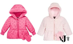 S Rothschild & Co Baby Girls Quilted-Heart Hooded Jacket & Mittens