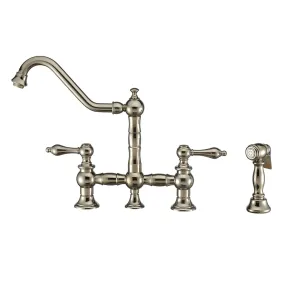 Whitehaus WHKBTLV3-9201-NT-PN Vintage III Plus Bridge Faucet with Lever Handles and Side Spray